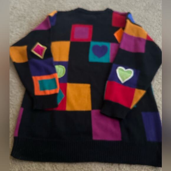 VINTAGE RETRO STYLE MULTI-COLOR PATCHES DESIGN 70’s FUN SWEATER MED - Picture 10 of 12